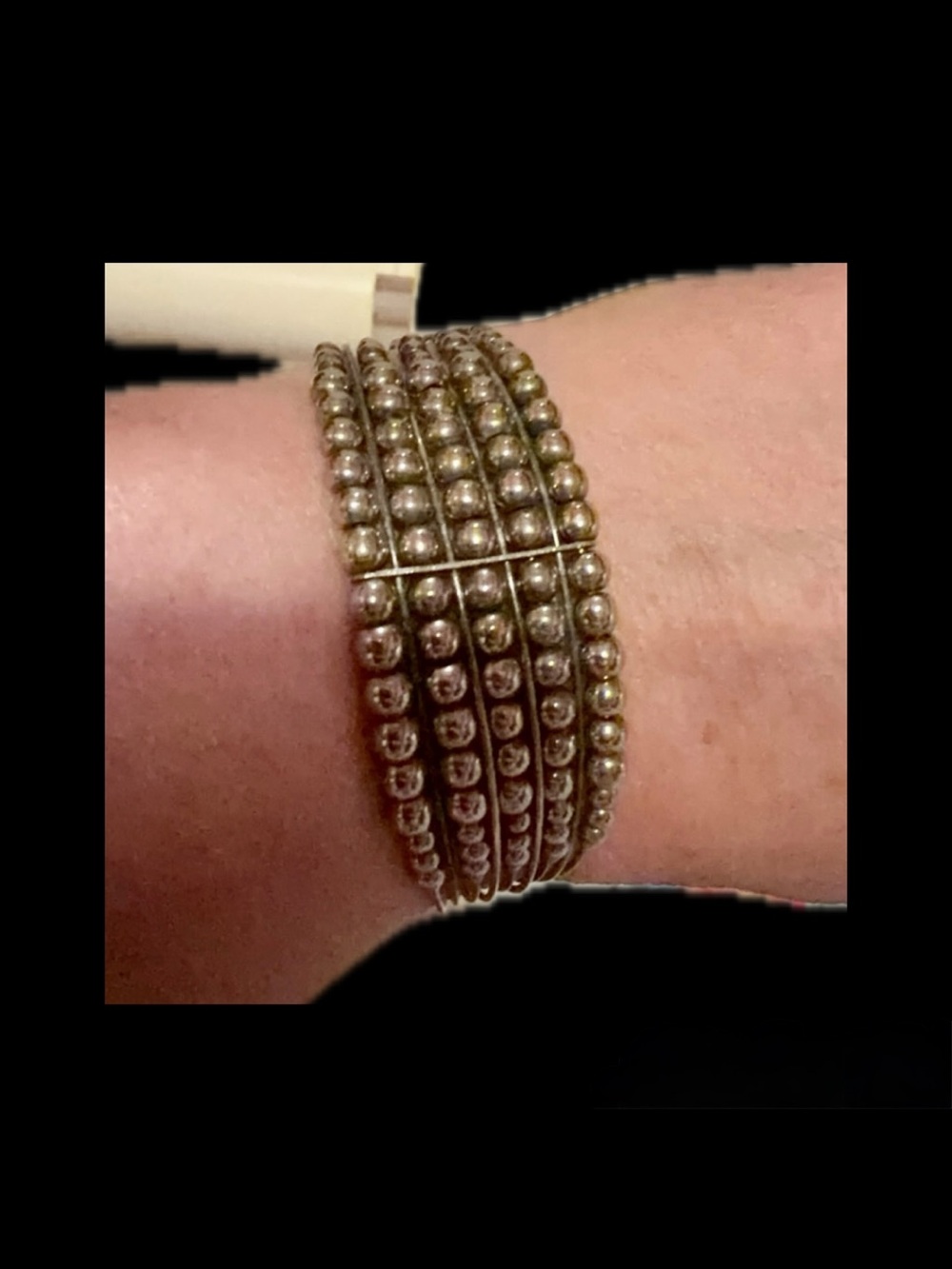 Multi-Row Silver Beaded Cuff Bracelet